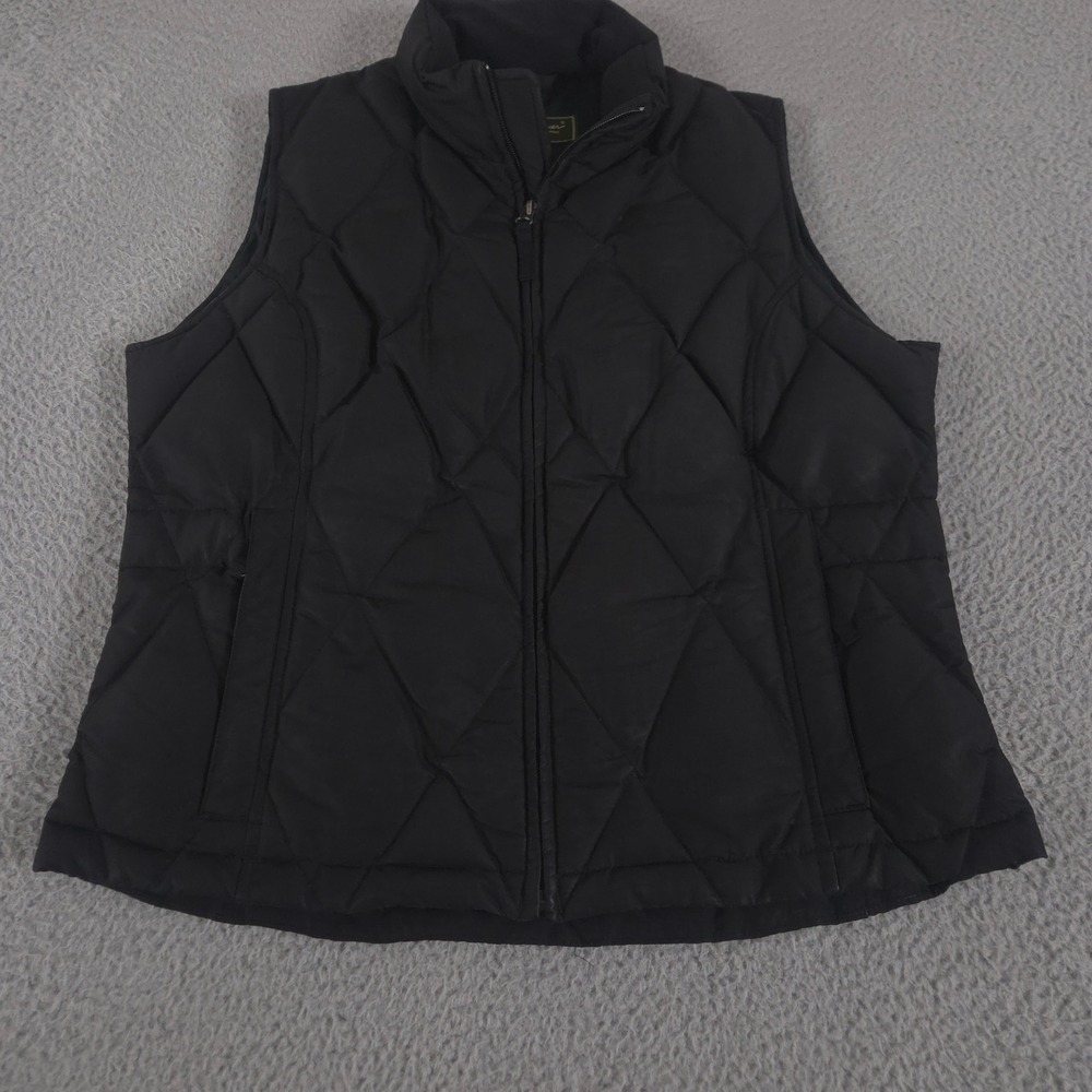 Eddie Bauer Vest Women M Black Puffer Premium Quality Goose Down Diamond Quilted